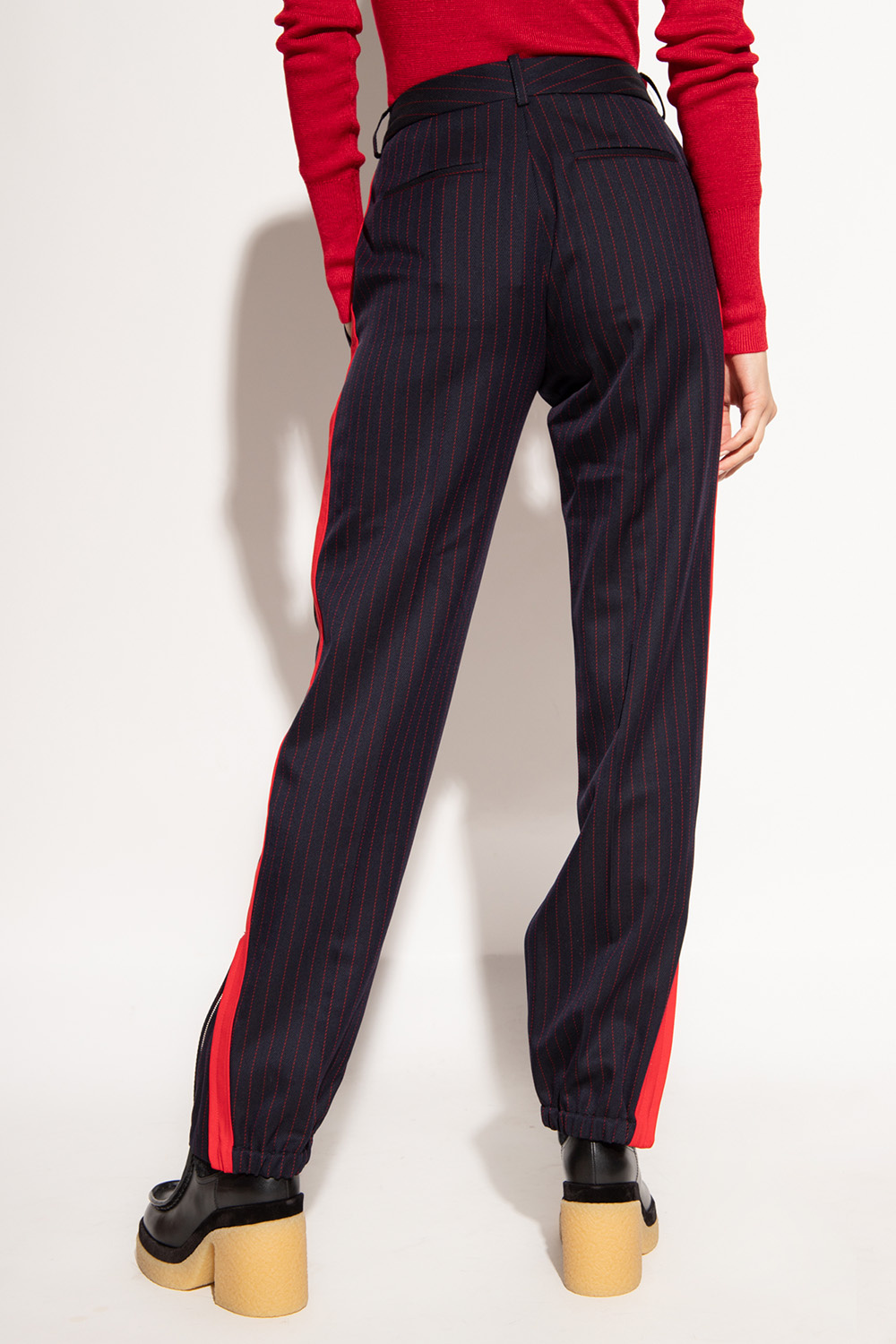 Navy trousers best sale with red stripe